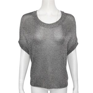 Vince Mettalic Mesh Scoopneck Cropped Top Sweater